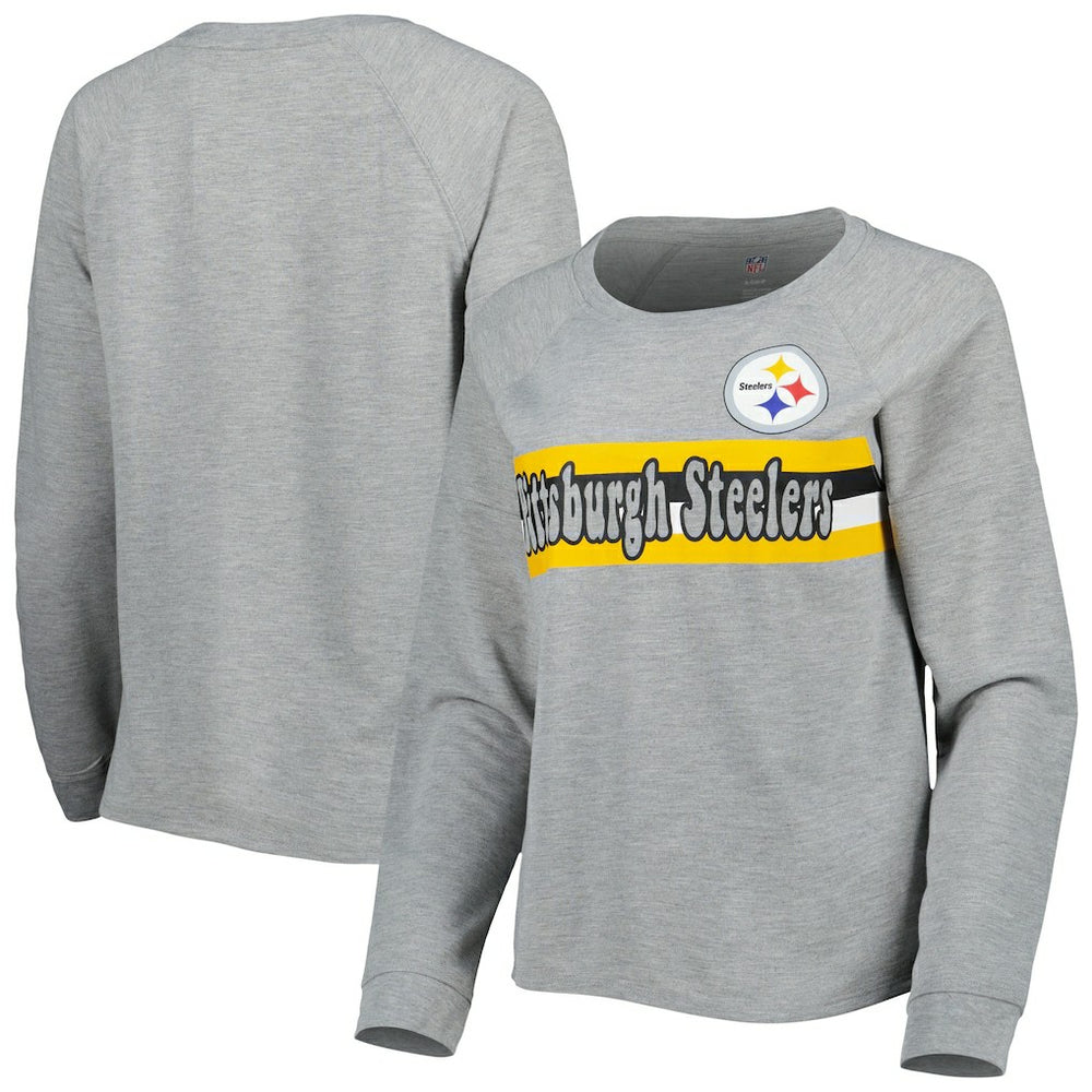 Juniors All Striped Up Raglan Long Sleeve T-Shirt - Pittsburgh Steelers T-shirts
