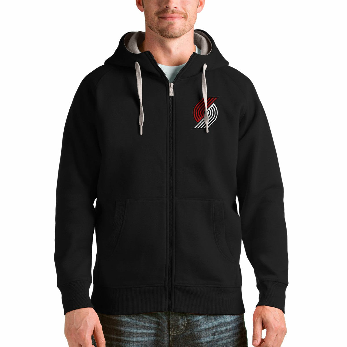 Portland Trail Blazers Antigua Logo Victory Full-Zip Hoodie