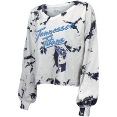 Majestic Threads Women's Off-Shoulder Tie-Dye V-Neck Long Sleeve T-Shirt - Tennessee Titans T-shirts