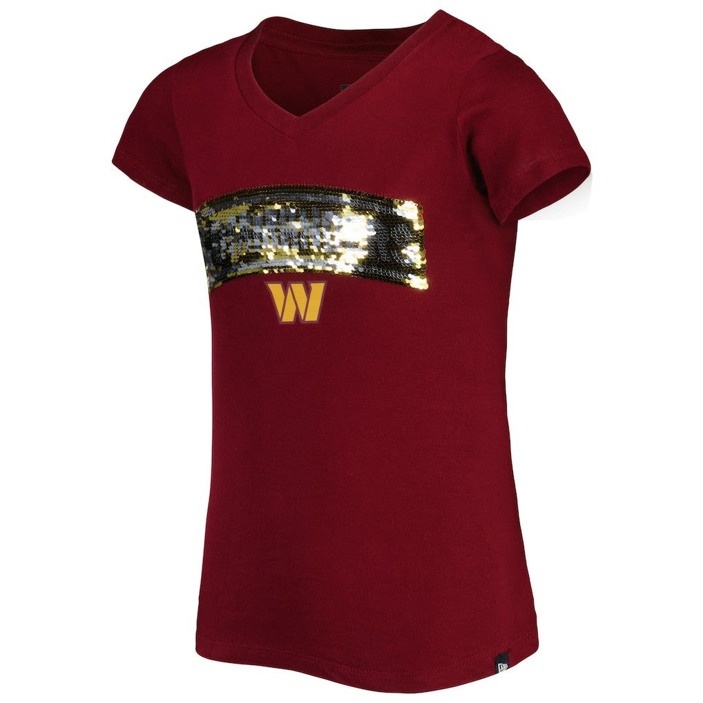 Girls Youth Reverse Sequin Wordmark V-Neck T-Shirt - Washington Commanders T-shirts