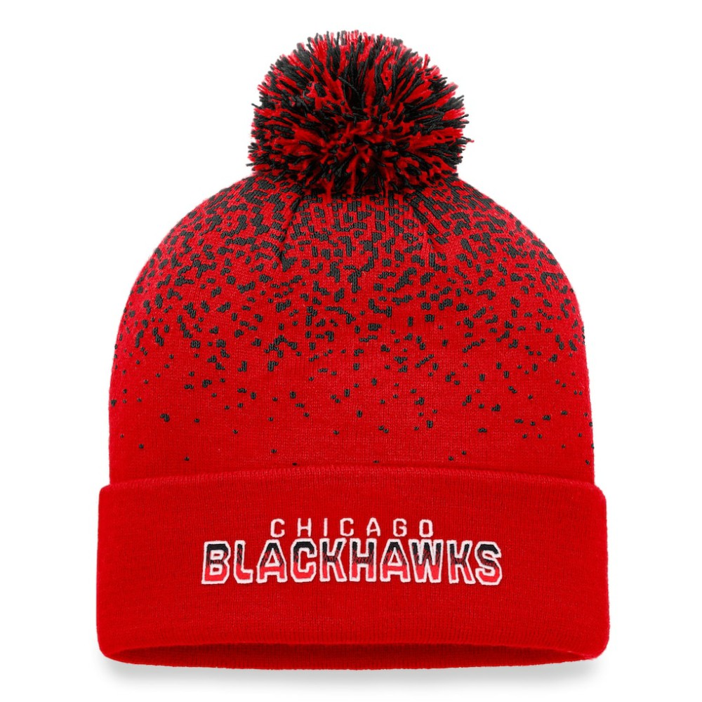 NHL Chicago Blackhawks Fanatics Iconic Gradient Cuffed Knit Hat with Pom