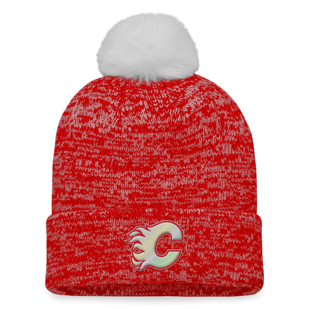 NHL Calgary Flames Fanatics Women's Glimmer Cuffed Knit Hat with Pom