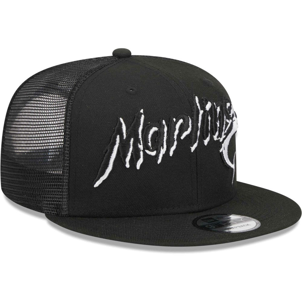 Black Miami Marlins New Era Street Trucker 9FIFTY Snapback Hat