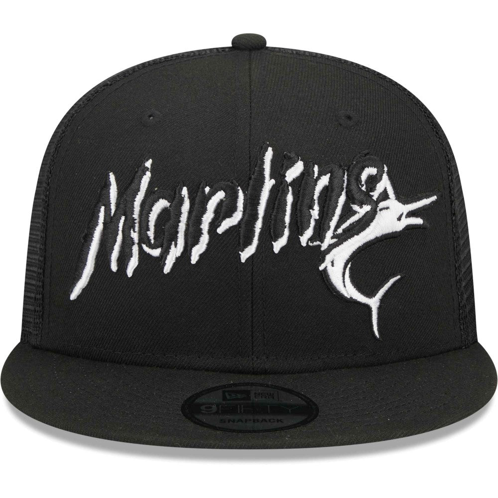Black Miami Marlins New Era Street Trucker 9FIFTY Snapback Hat