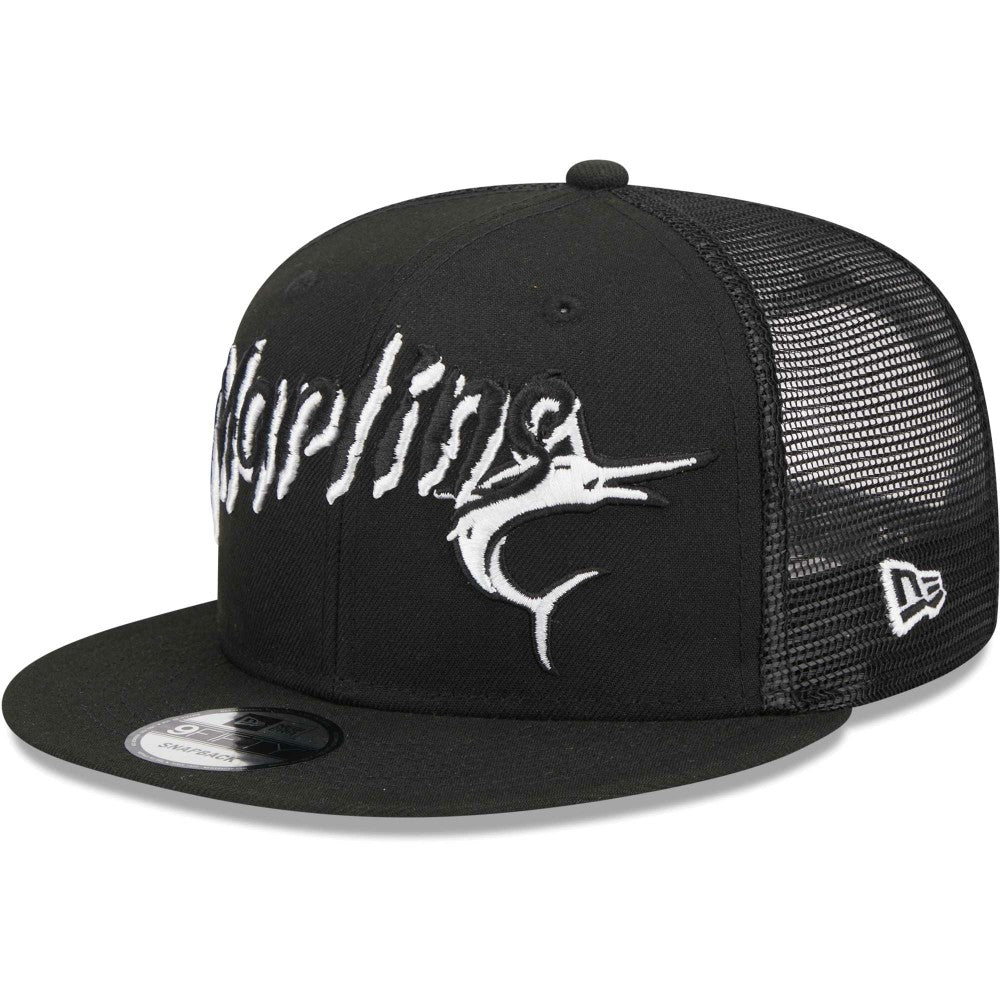Black Miami Marlins New Era Street Trucker 9FIFTY Snapback Hat