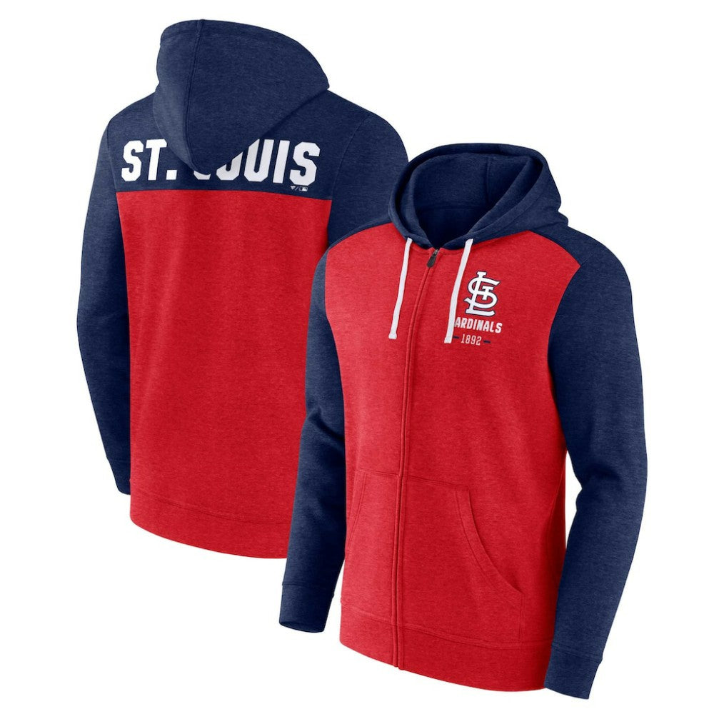 Heathered Red/Heathered Navy St. Louis Cardinals Fanatics Blown Away Full-Zip Hoodie