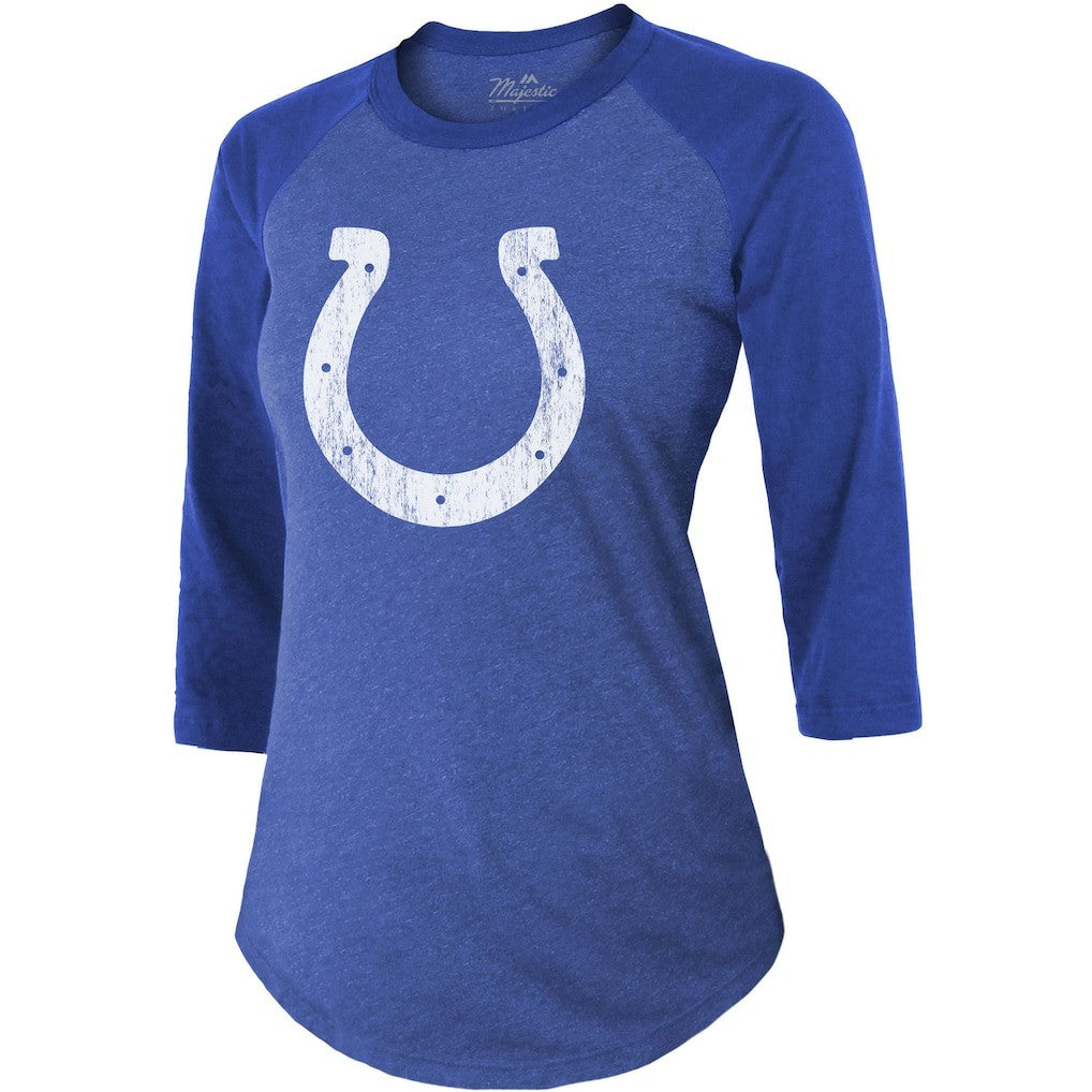 Jonathan Taylor  Majestic Threads Women's Player Name & Number Raglan Tri-Blend 3/4-Sleeve T-Shirt - Indianapolis Colts T-shirts