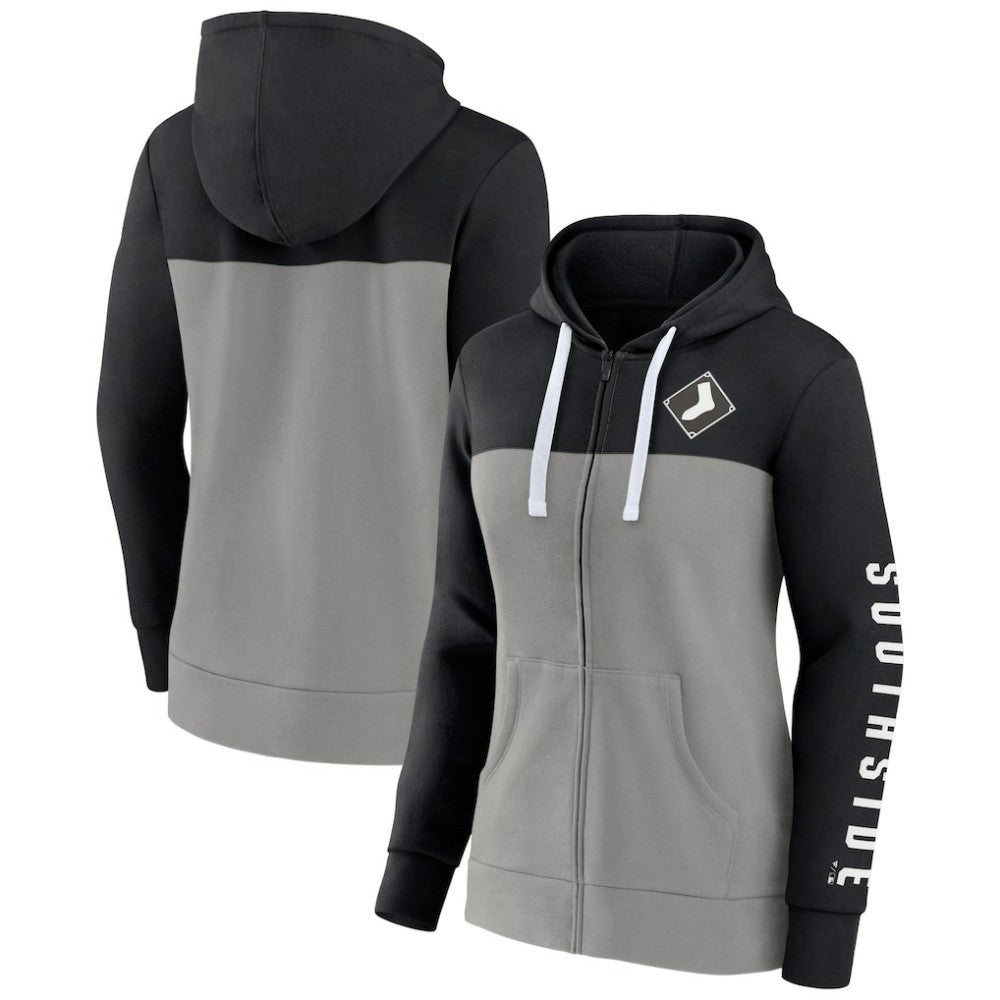 Black/Gray Chicago White Sox Fanatics Women's Take The Field Colorblocked Hoodie Full-Zip Jacket
