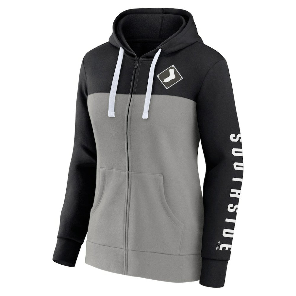 Black/Gray Chicago White Sox Fanatics Women's Take The Field Colorblocked Hoodie Full-Zip Jacket