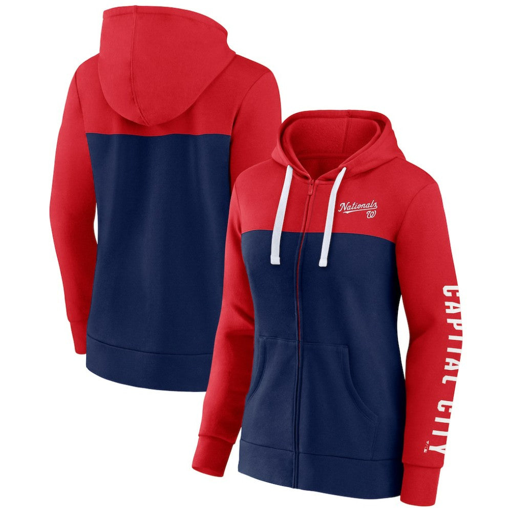 Red/Navy Washington Nationals Fanatics Women's Take The Field Colorblocked Hoodie Full-Zip Jacket