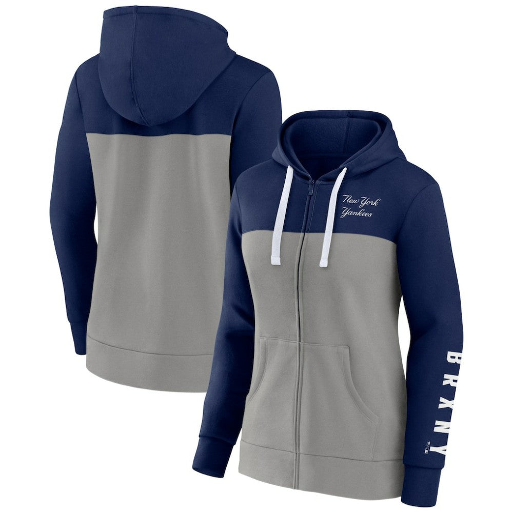 Navy/Gray New York Yankees Fanatics Women's Take The Field Colorblocked Hoodie Full-Zip Jacket