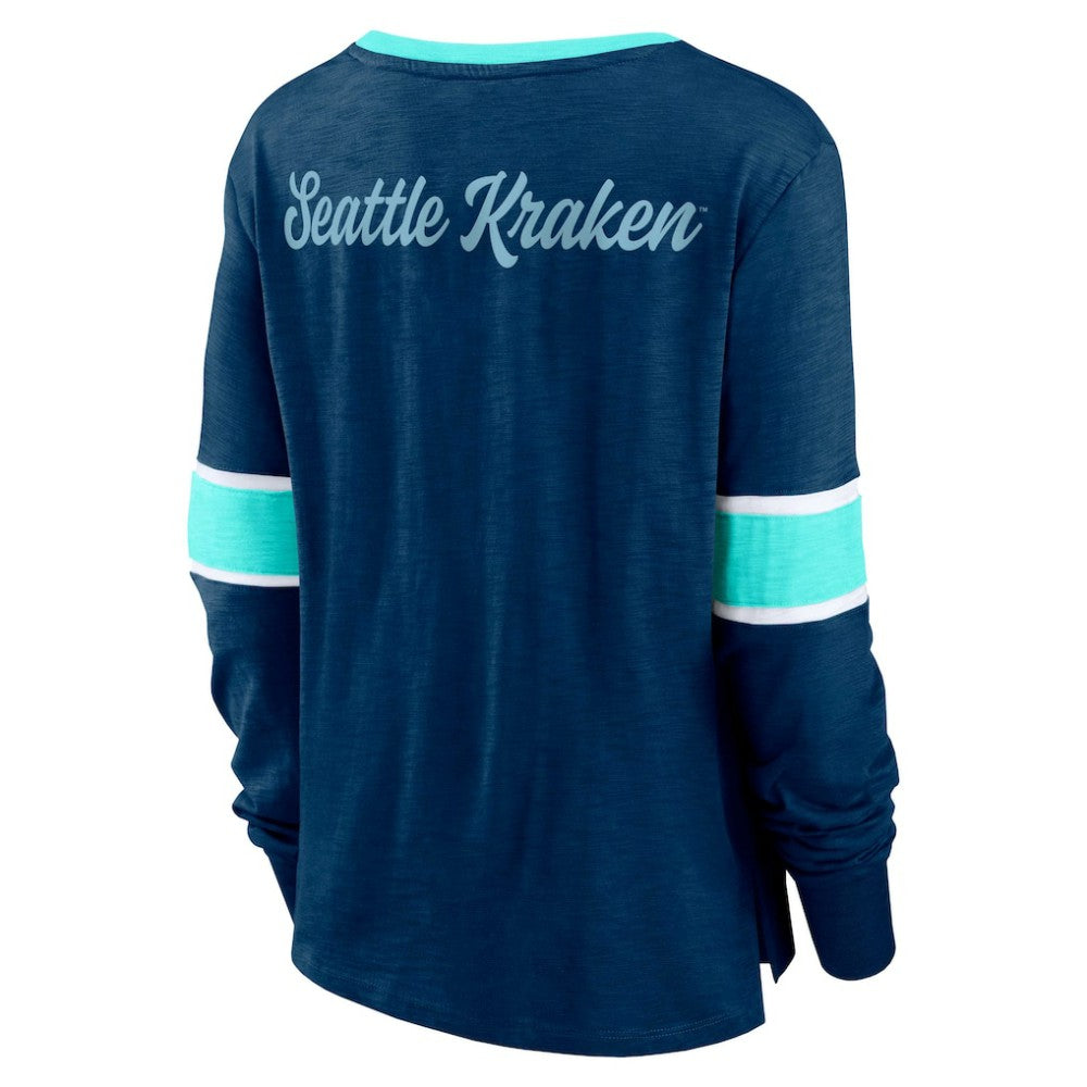NHL Seattle Kraken Fanatics Women's Effervescent Exclusive Notch Neck Lace-Up Long Sleeve Slub T-Shirt