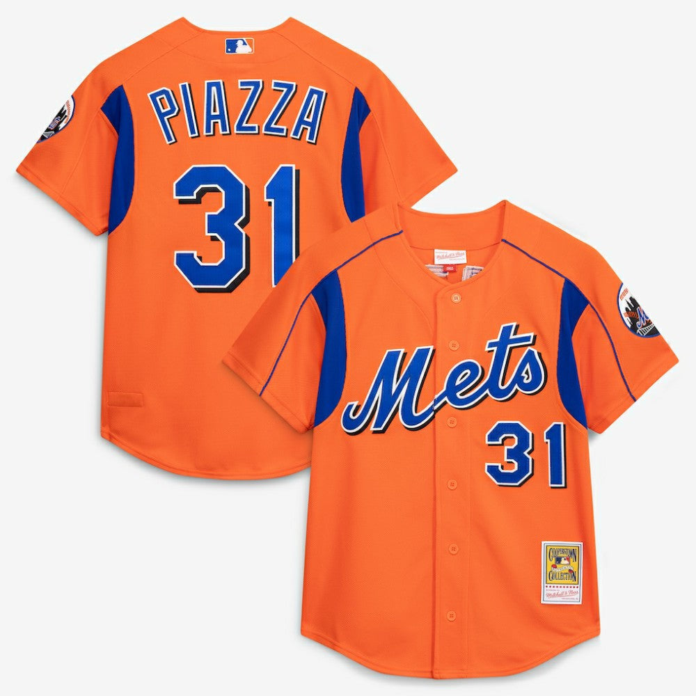 Orange Mike Piazza New York Mets Mitchell & Ness Cooperstown Collection Mesh Batting Practice Button-Up Jersey