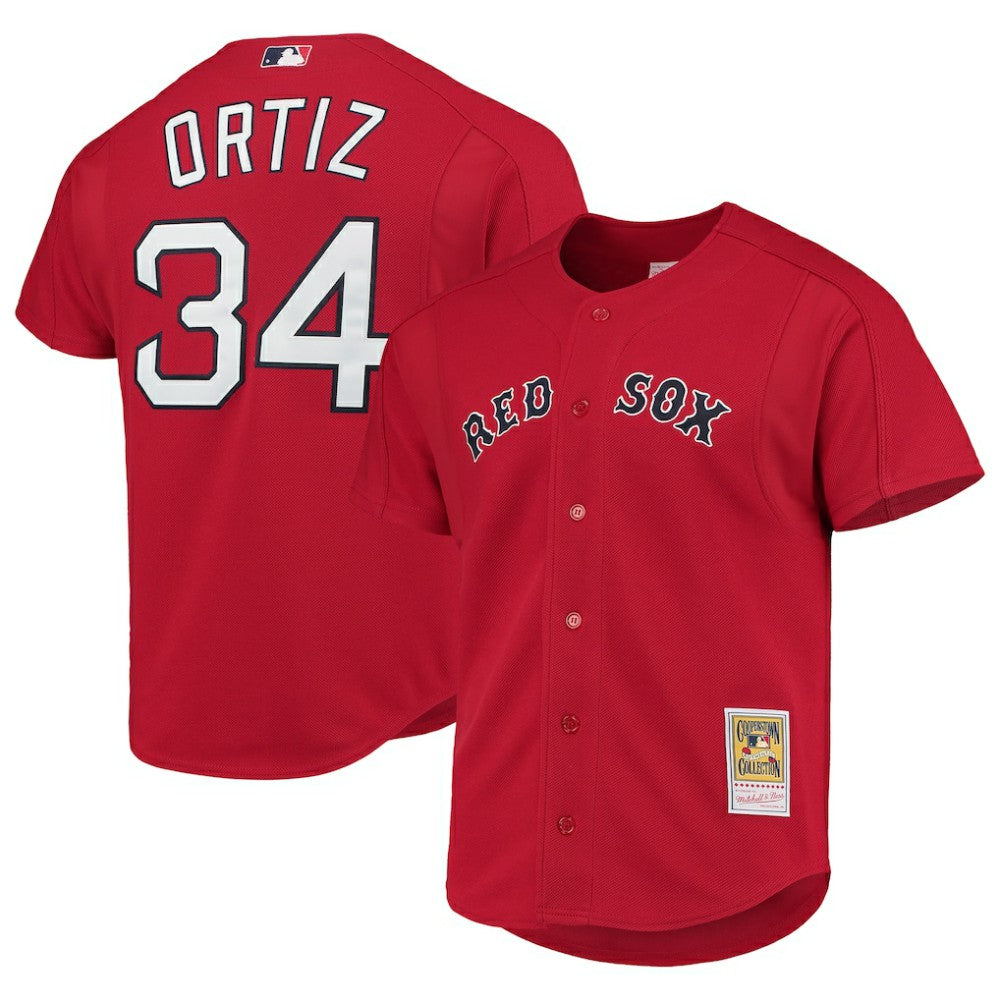 Red David Ortiz Boston Red Sox Mitchell & Ness Cooperstown Collection Mesh Batting Practice Button-Up Jersey