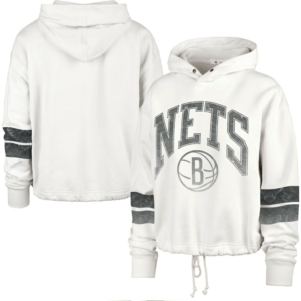 47 brand Brooklyn Nets '47 Women's Emerson Stripe Cropped Pullover Hoodie