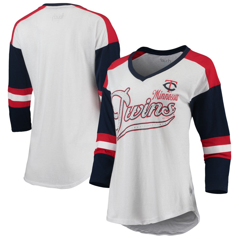 White/Red Minnesota Twins Touch Women's Base Runner 3/4-Sleeve V-Neck T-Shirt