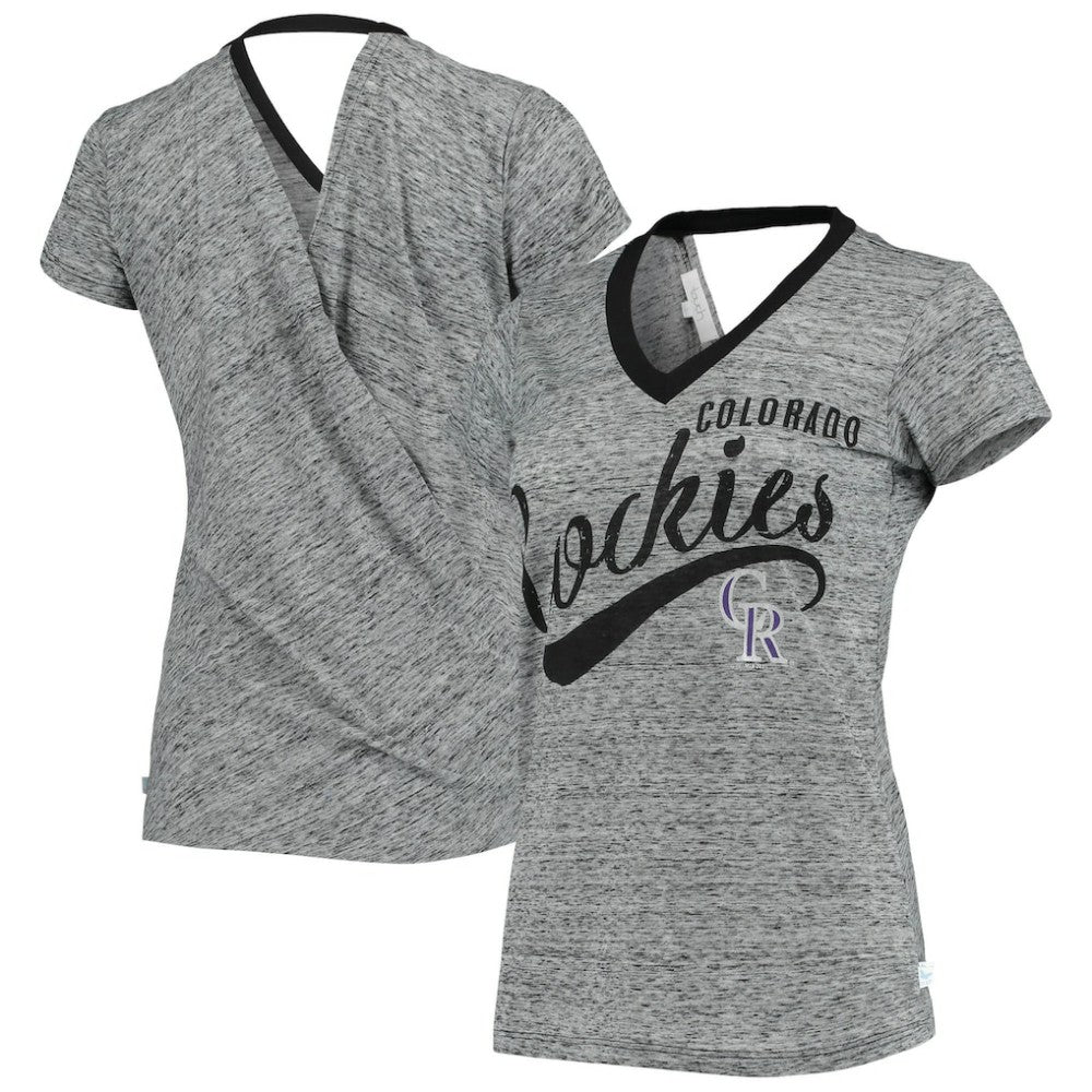Black Colorado Rockies Touch Women's Hail Mary Back Wrap Space-Dye V-Neck T-Shirt