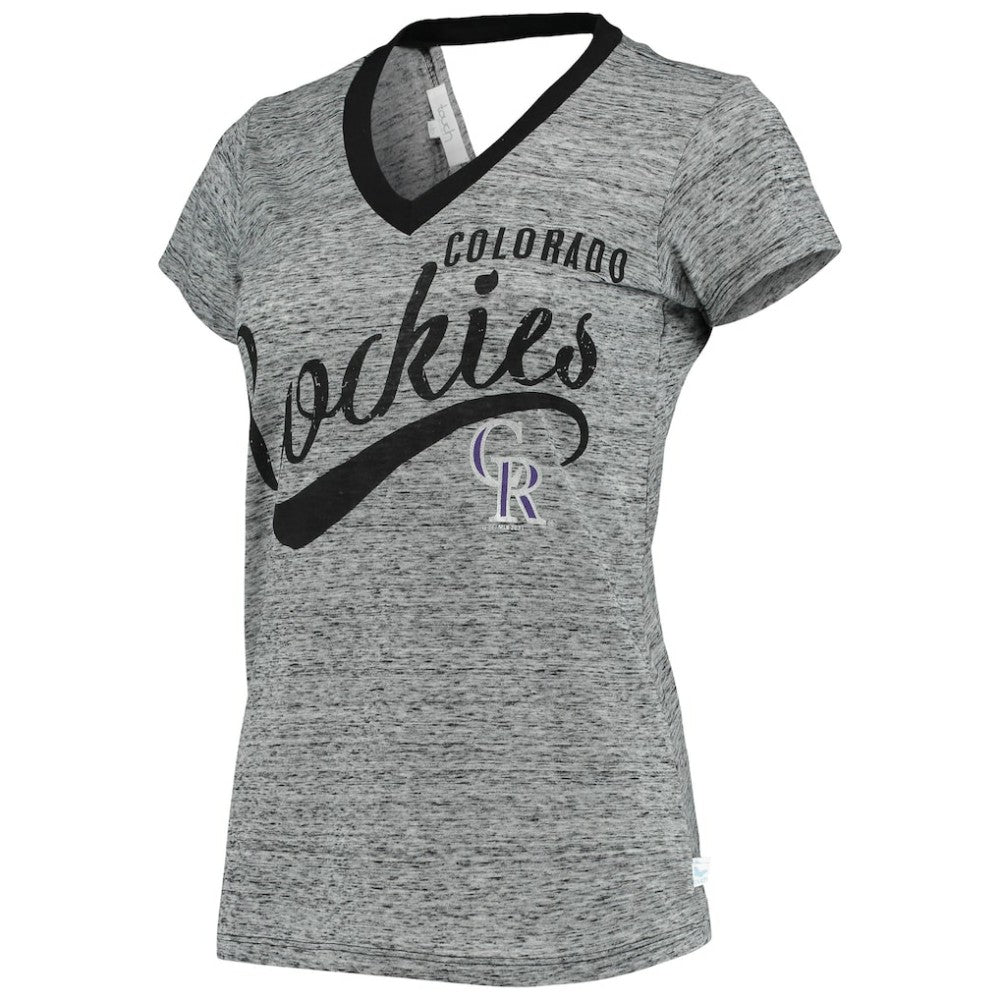 Black Colorado Rockies Touch Women's Hail Mary Back Wrap Space-Dye V-Neck T-Shirt
