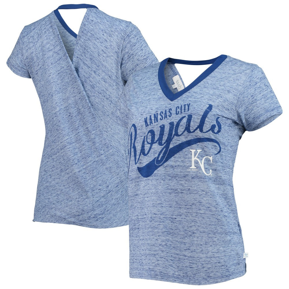 Royal Kansas City Royals Touch Women's Hail Mary Back Wrap Space-Dye V-Neck T-Shirt