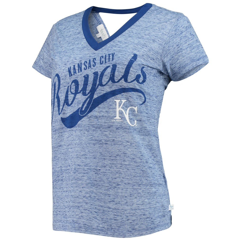 Royal Kansas City Royals Touch Women's Hail Mary Back Wrap Space-Dye V-Neck T-Shirt