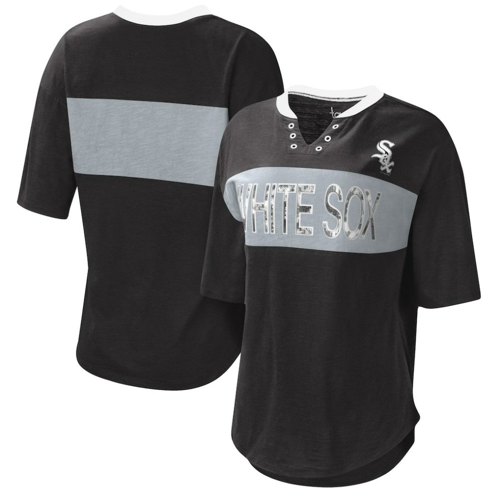 Black/Silver Chicago White Sox Touch Women's Lead Off Notch Neck T-Shirt