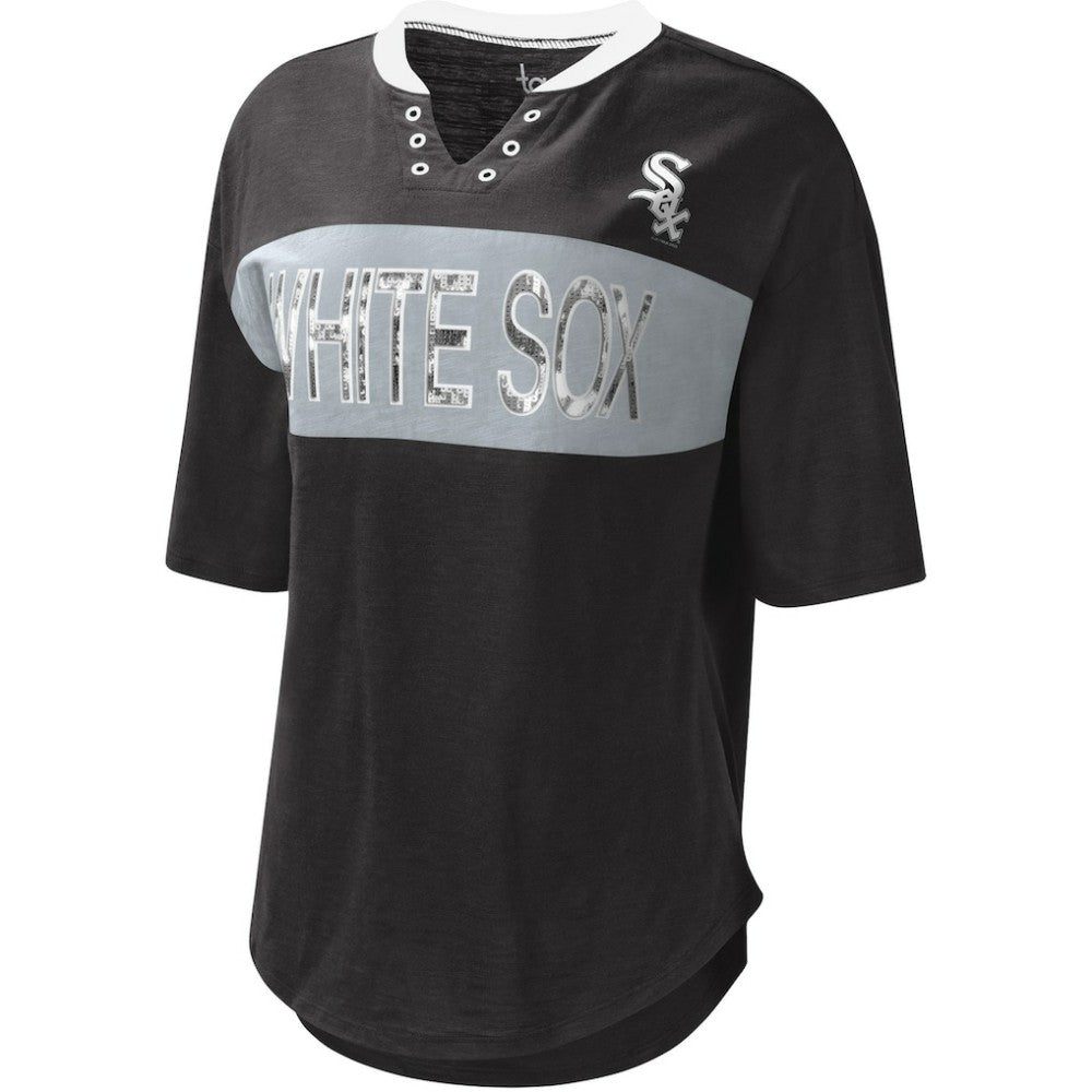 Black/Silver Chicago White Sox Touch Women's Lead Off Notch Neck T-Shirt
