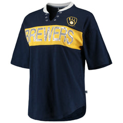 Navy/Gold Milwaukee Brewers Touch Women's Lead Off Notch Neck T-Shirt