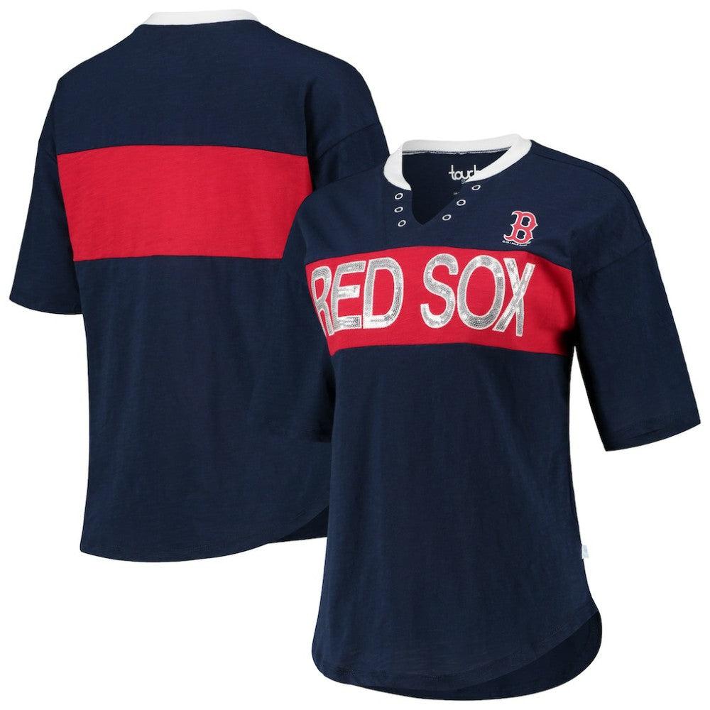 Navy/Red Boston Red Sox Touch Women's Lead Off Notch Neck T-Shirt