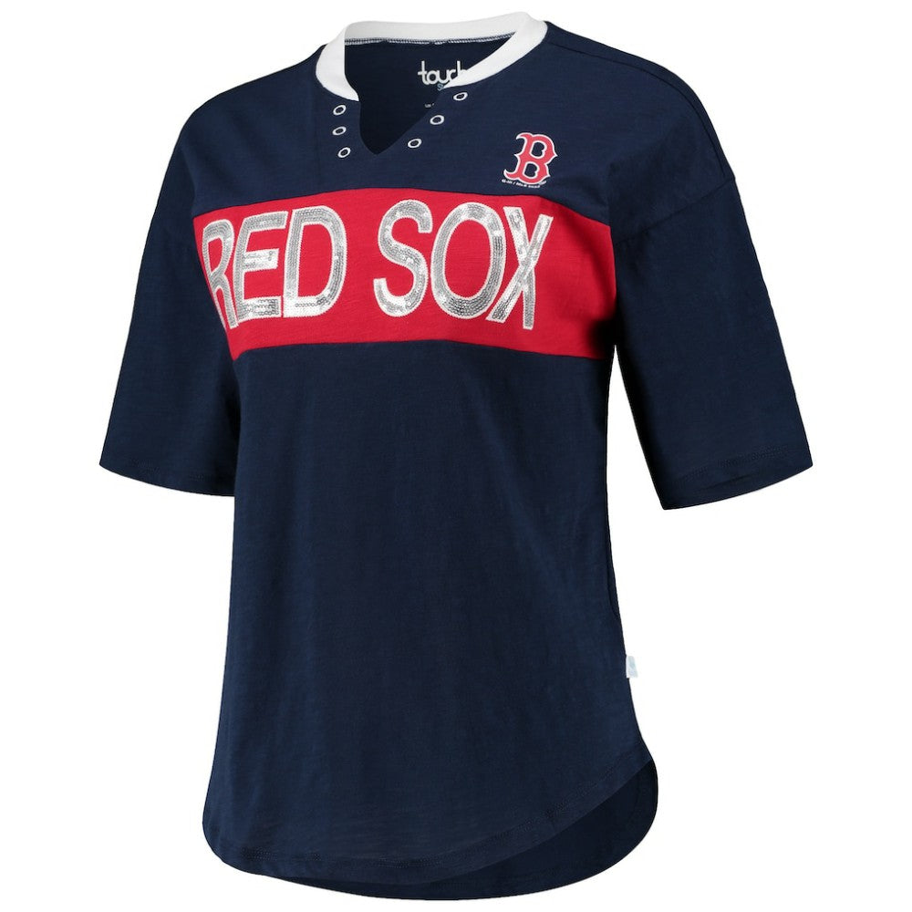 Navy/Red Boston Red Sox Touch Women's Lead Off Notch Neck T-Shirt