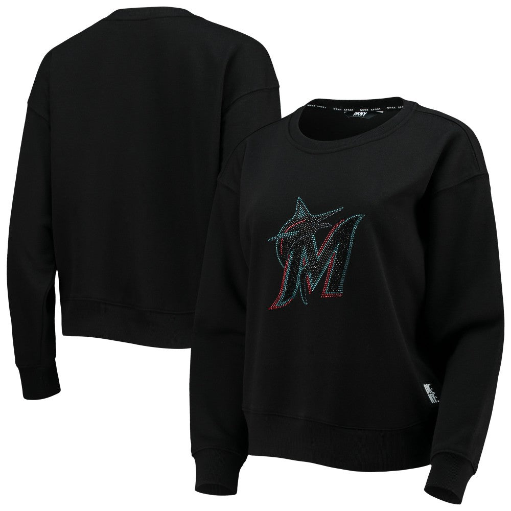 Black Miami Marlins DKNY Sport Women's Carrie Pullover Sweatshirt