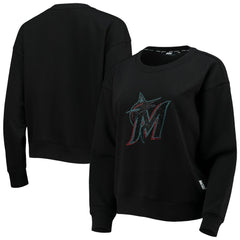 Black Miami Marlins DKNY Sport Women's Carrie Pullover Sweatshirt