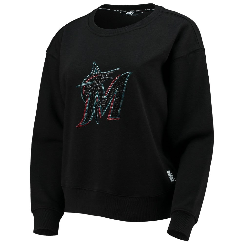 Black Miami Marlins DKNY Sport Women's Carrie Pullover Sweatshirt