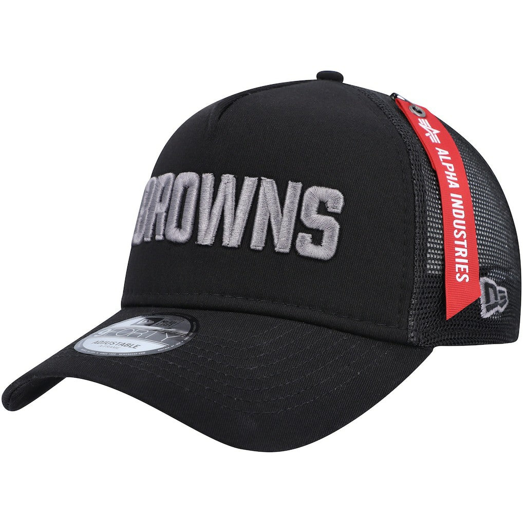 x Alpha Industries A-Frame 9FORTY Trucker Snapback Hat - Cleveland Browns Hats
