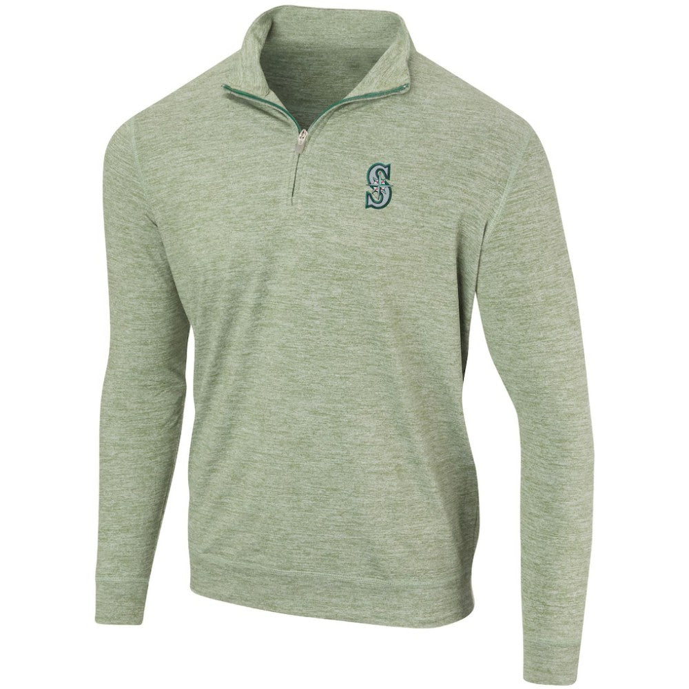 Heathered Green Seattle Mariners Peached Marled Yarn Quarter-Zip Pullover Jacket