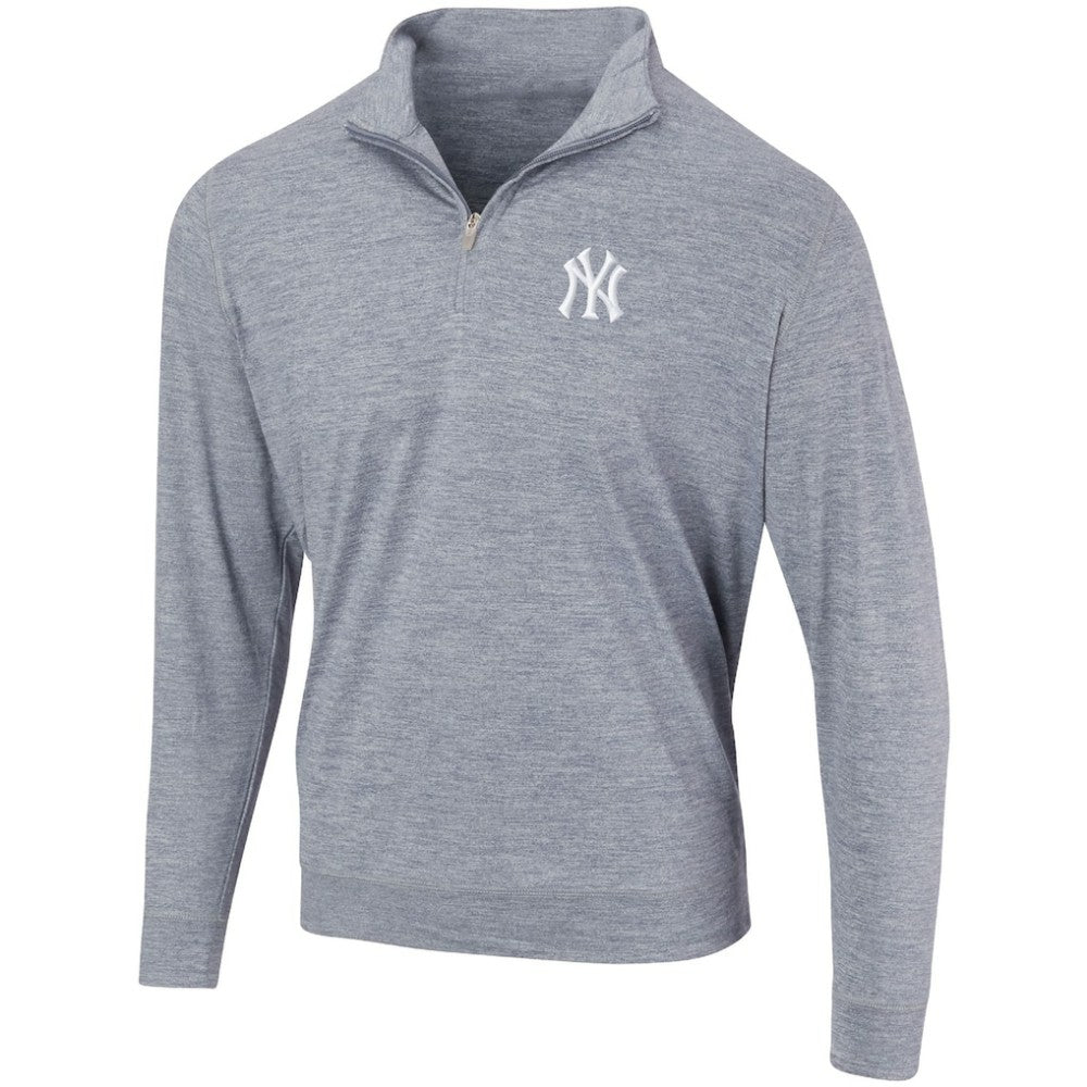 Heathered Navy New York Yankees Peached Marled Yarn Quarter-Zip Pullover Jacket