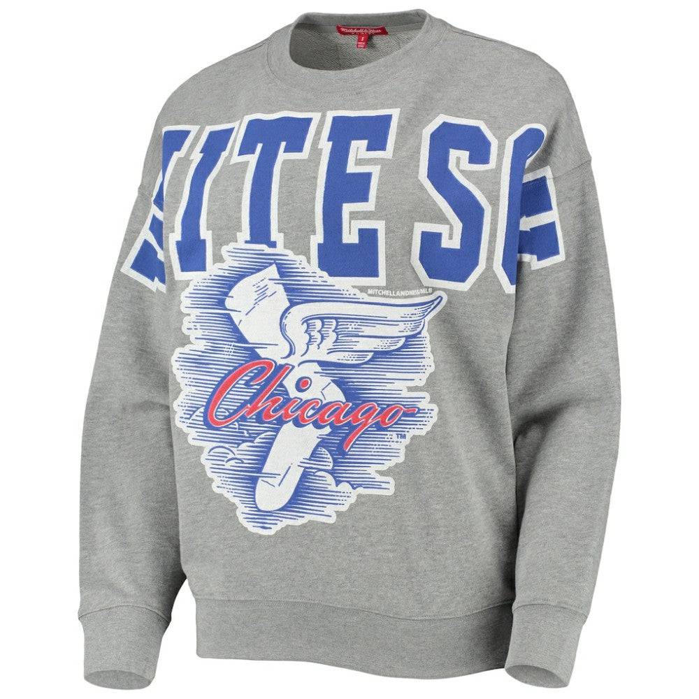 Heathered Gray Chicago White Sox Mitchell & Ness Women's Cooperstown Collection Logo Lightweight Pullover Sweatshirt