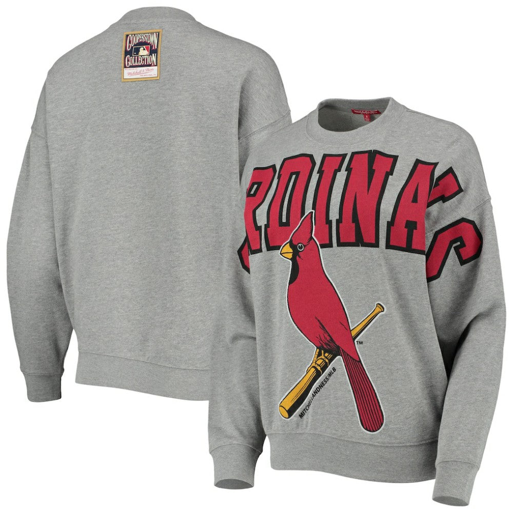 Heathered Gray St. Louis Cardinals Mitchell & Ness Women's Cooperstown Collection Logo Lightweight Pullover Sweatshirt