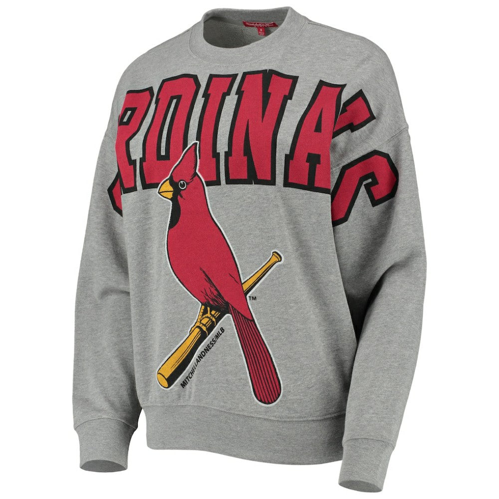Heathered Gray St. Louis Cardinals Mitchell & Ness Women's Cooperstown Collection Logo Lightweight Pullover Sweatshirt