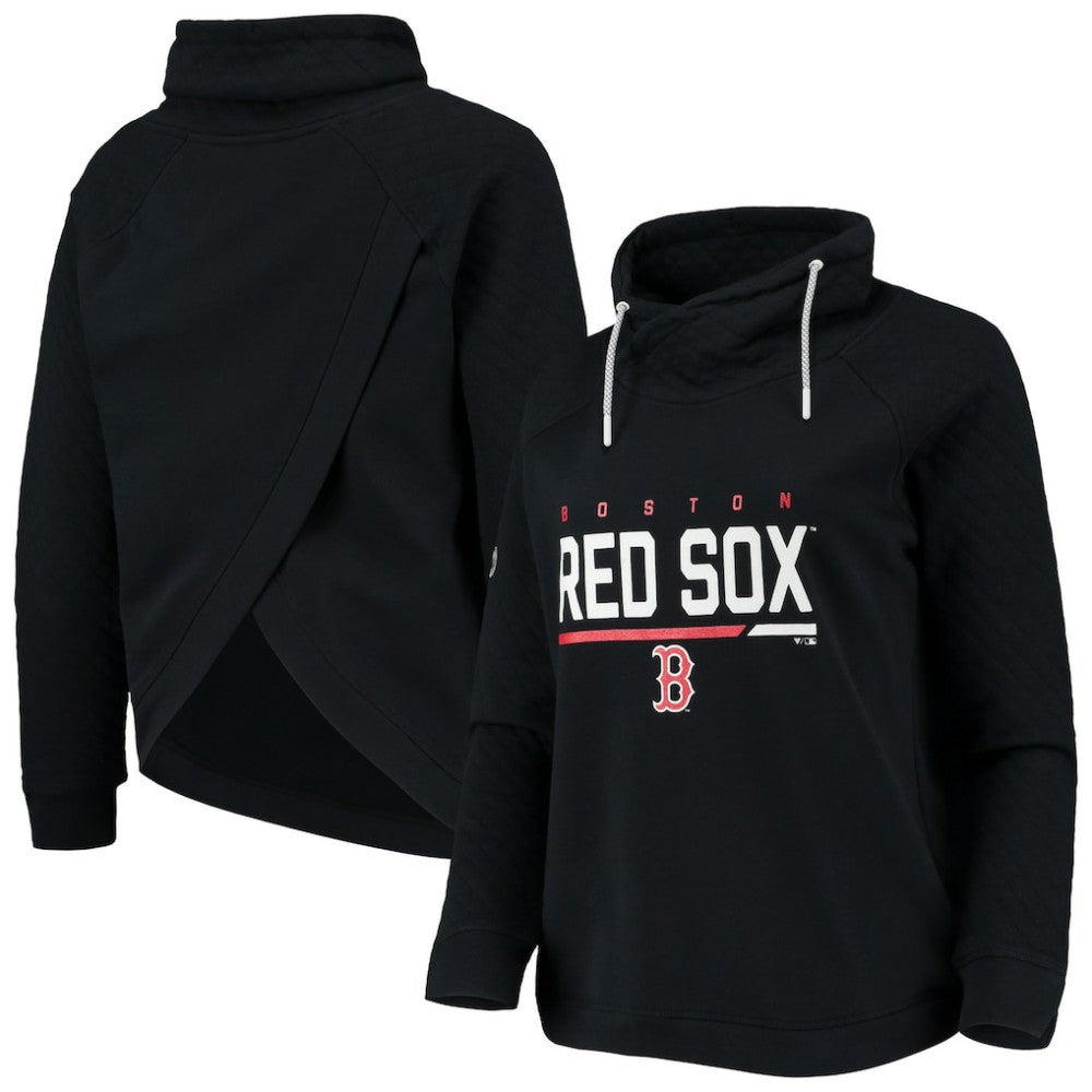 Black Boston Red Sox Levelwear Women's Vega Funnel Neck Raglan Pullover Sweatshirt