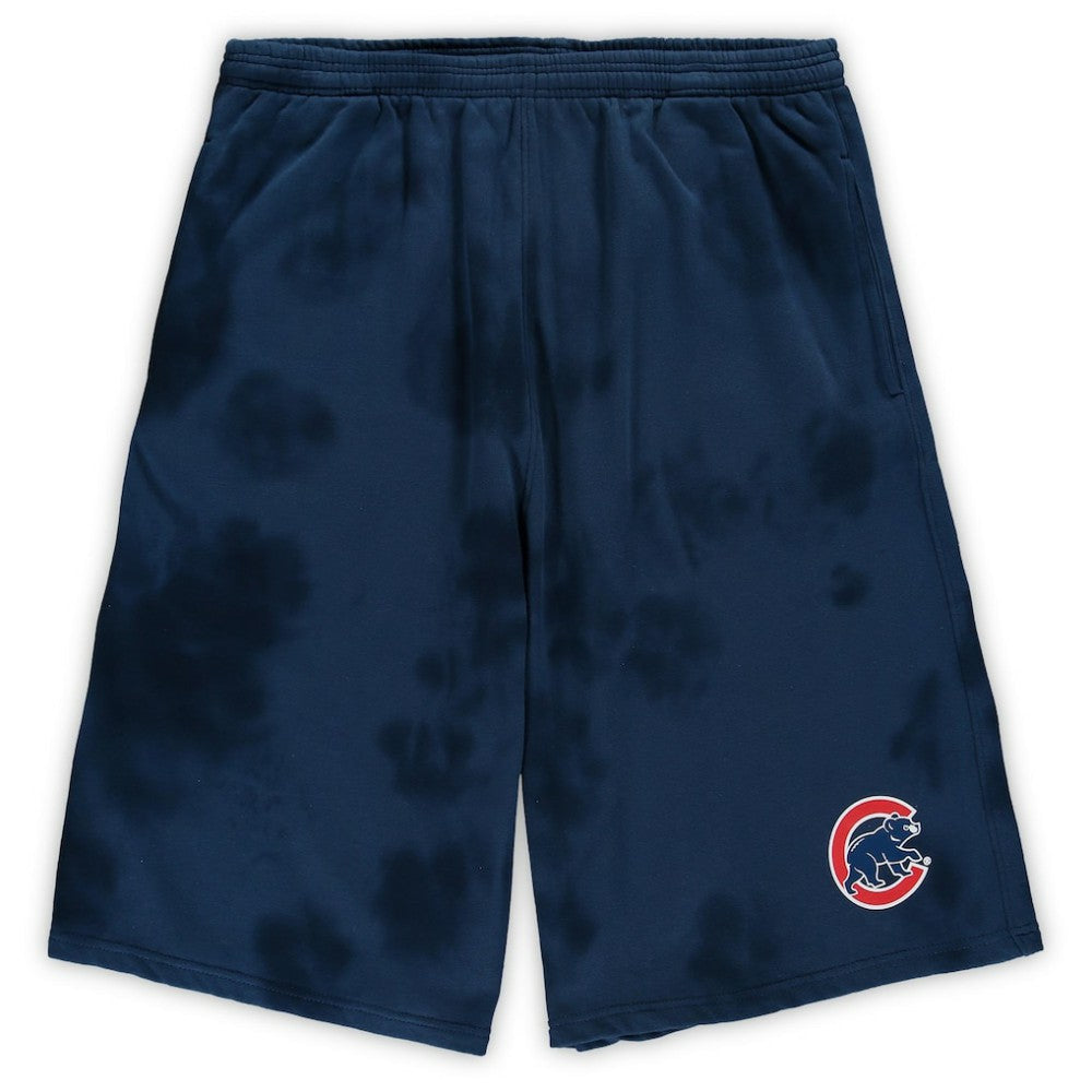 Navy Chicago Cubs Big & Tall Tye Dye Fleece Shorts