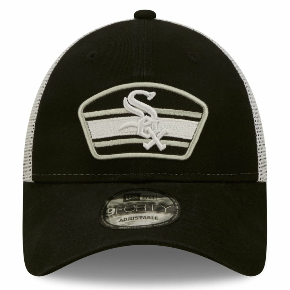 Black/White Chicago White Sox New Era Logo Patch 9FORTY Trucker Snapback Hat