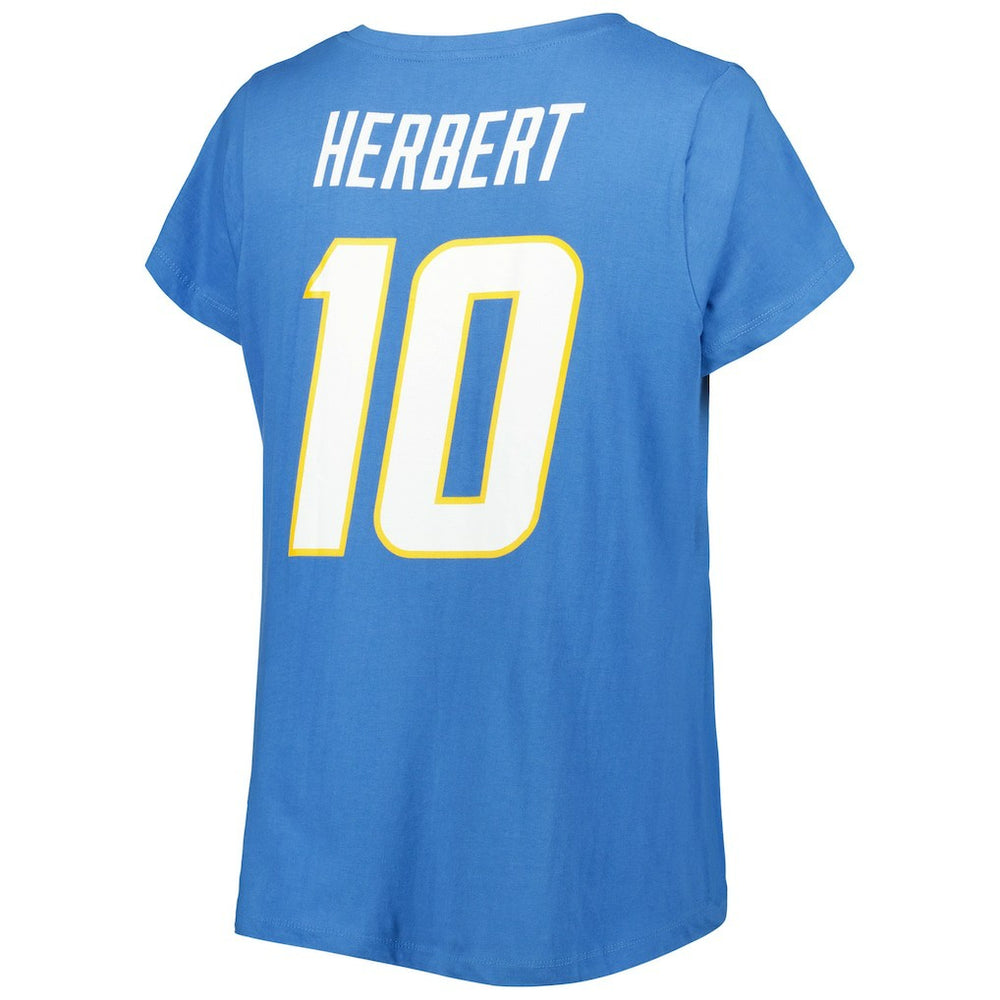 Justin Herbert  Women's Plus Size Name & Number V-Neck T-Shirt - Los Angeles Chargers T-shirts