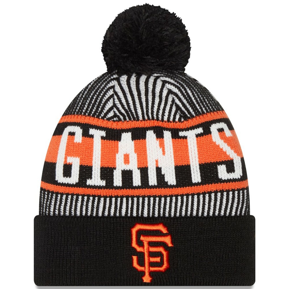 Black San Francisco Giants New Era Striped Cuffed Knit Hat with Pom