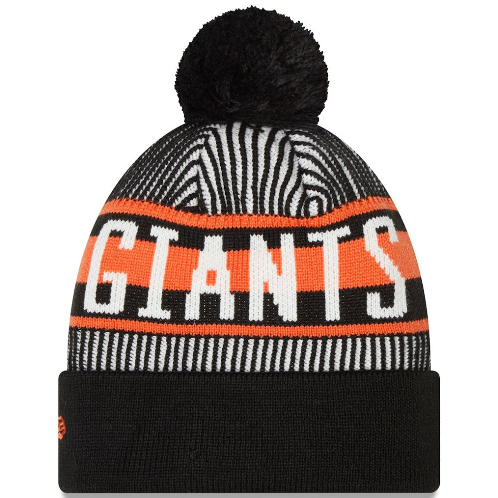 Black San Francisco Giants New Era Striped Cuffed Knit Hat with Pom