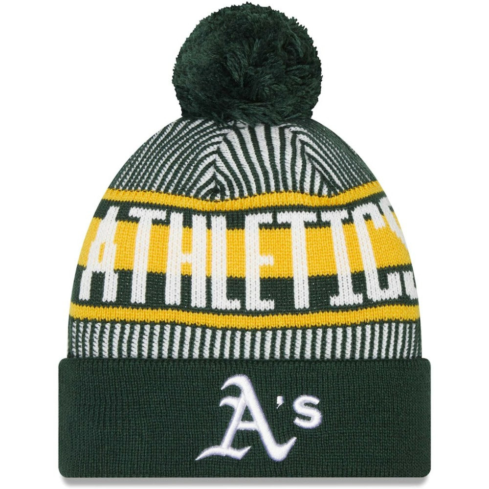 Green Athletics New Era Striped Cuffed Knit Hat with Pom