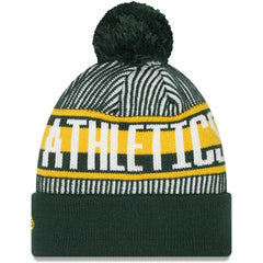Green Athletics New Era Striped Cuffed Knit Hat with Pom