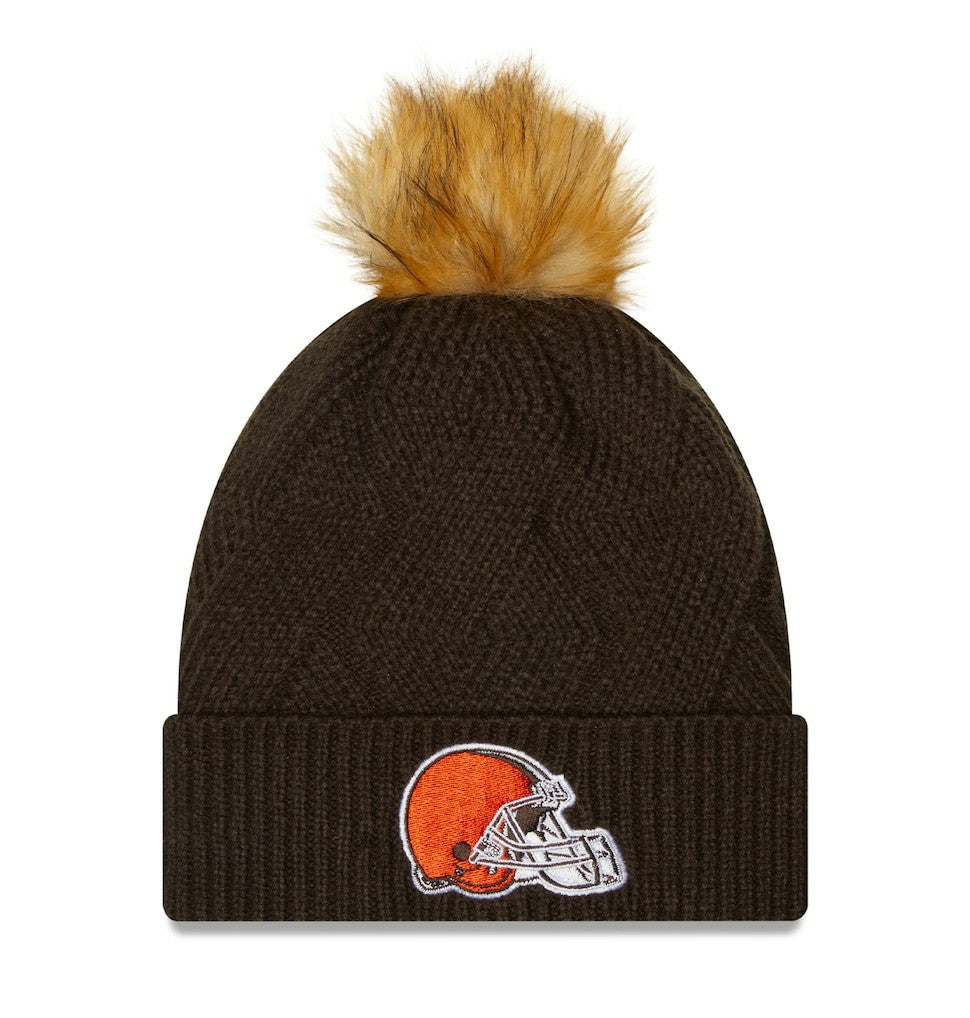 Women's Snowy Cuffed Knit Hat with Pom - Cleveland Browns Hats