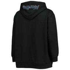 Black Miami Marlins Women's Plus Size Lace-Up V-Neck Pullover Hoodie