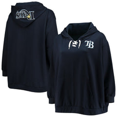 Navy Tampa Bay Rays Women's Plus Size Lace-Up V-Neck Pullover Hoodie