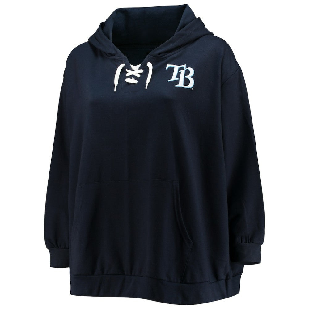 Navy Tampa Bay Rays Women's Plus Size Lace-Up V-Neck Pullover Hoodie